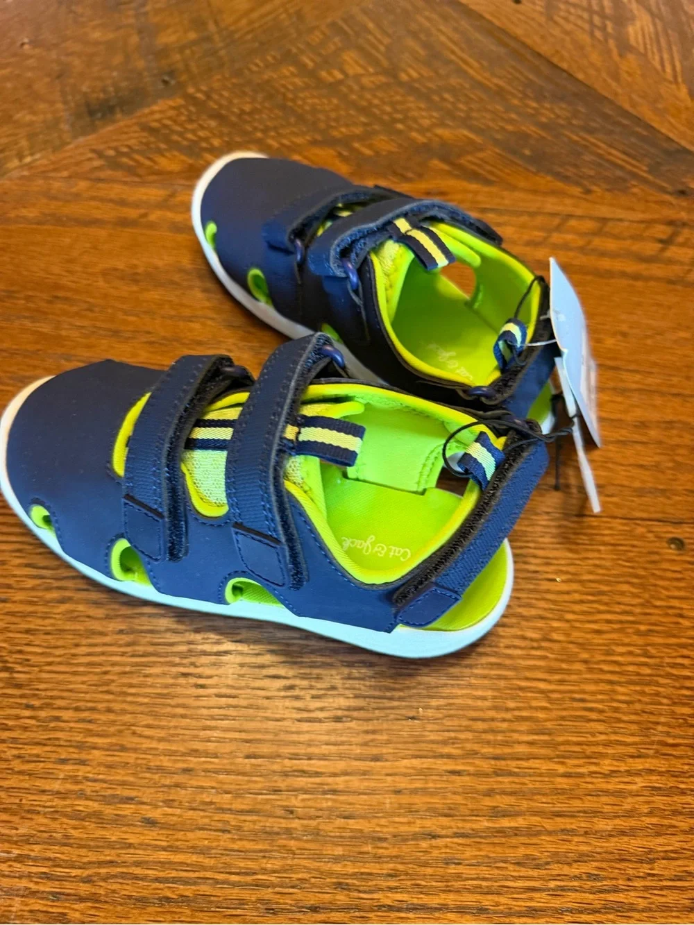 Cat & Jack Navy and Neon Green Hook-and-Loop Kids Sandals